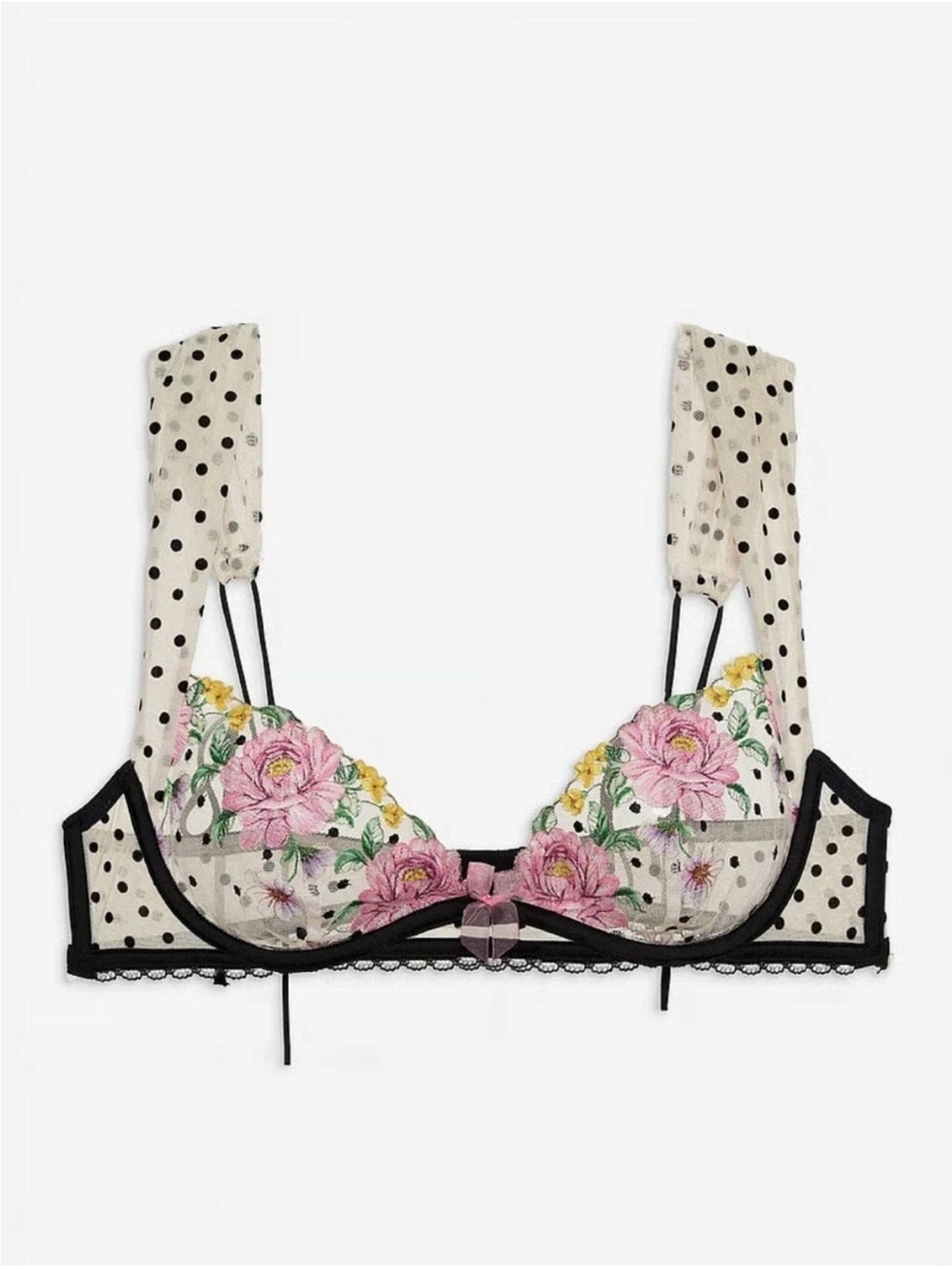 For Love And Lemons Joannie Sheer Polka Dot Floral Bra 39283
